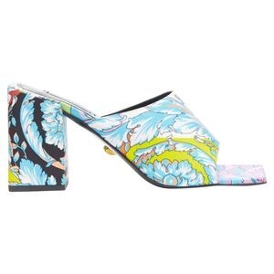 Versace Technicolor Baroque Open Round Toe Block Heel Sandals
